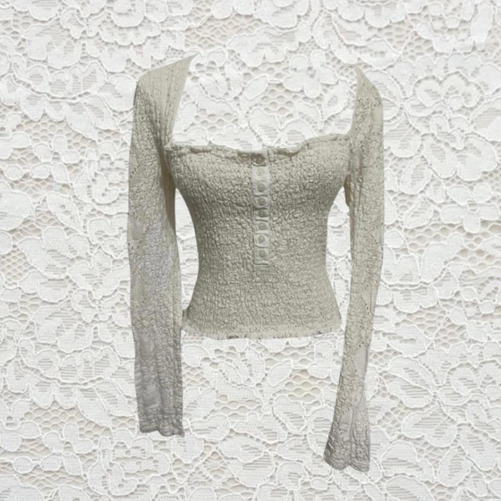 free people eyelet lace long sleeve top with henley buttons